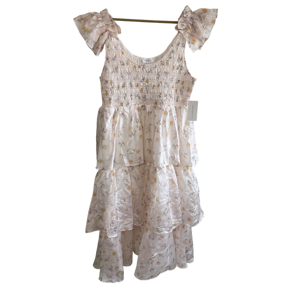 NEW Worth Collective Size 3XL Light Pink Floral Satin Ruffle Tiered Maxi Dress